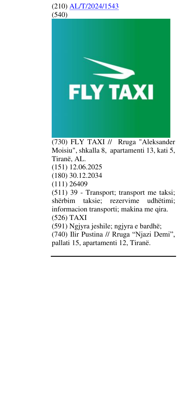 Zëri i markës TAXI në buletin