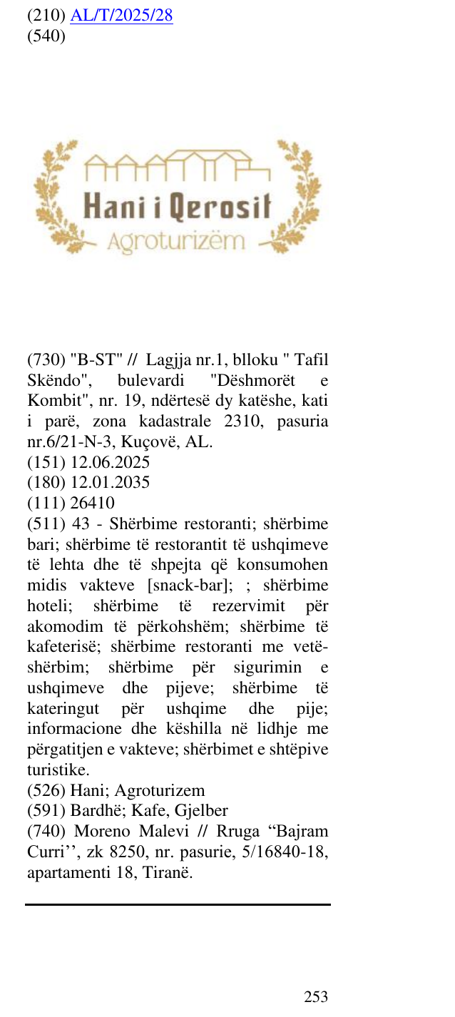 Zëri i markës Hani; Agroturizem në buletin