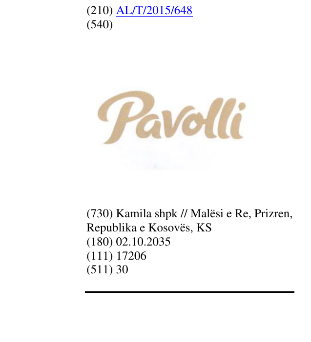 Zëri i markës Pavolli në buletin