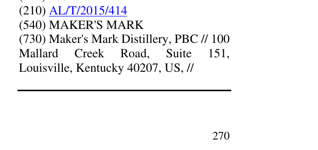 Zëri i markës MAKER'S MARK në buletin