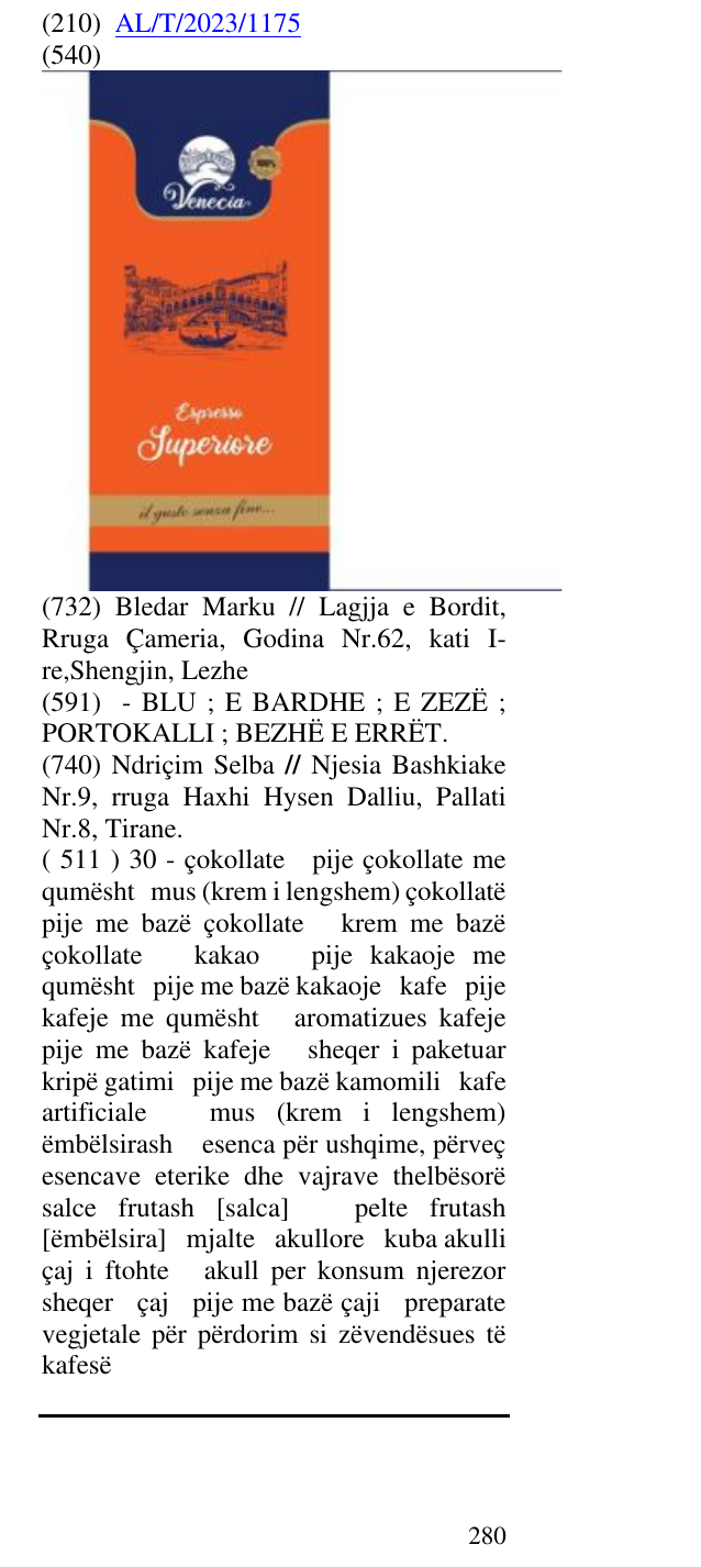 Zëri i markës Venecia il gusto senza fine Espresso Superiore në buletin