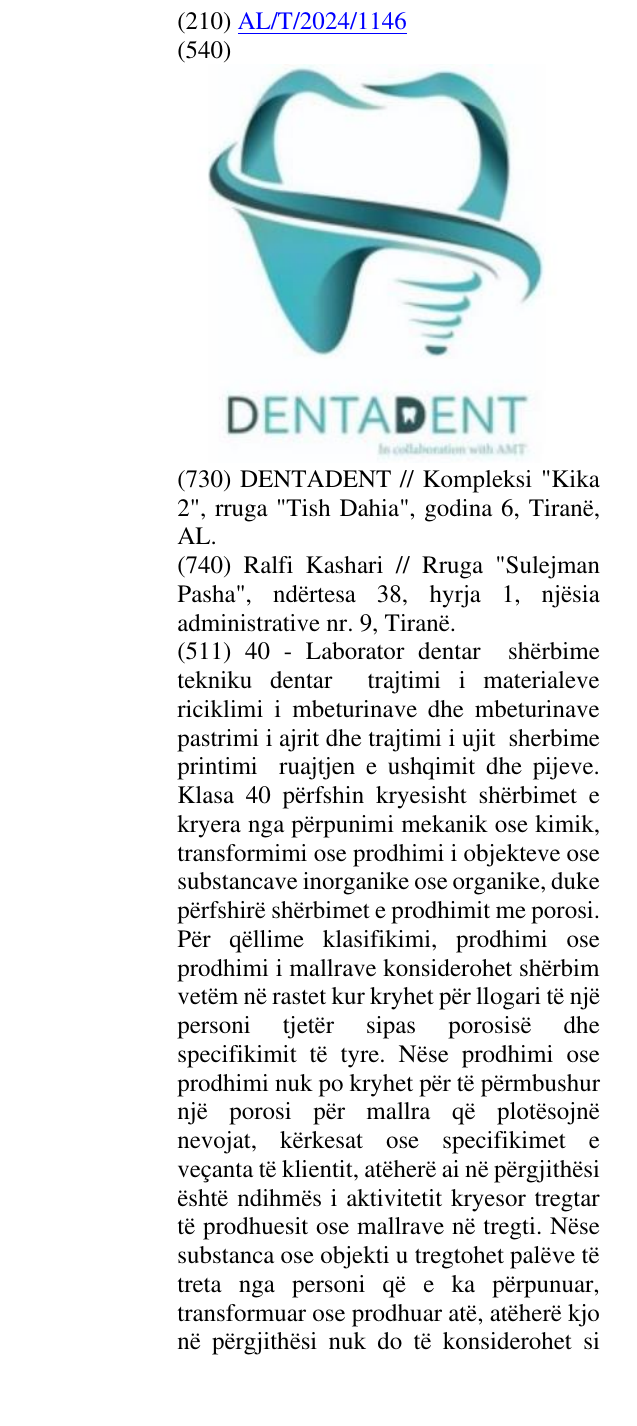 Zëri i markës DENTADENT në buletin
