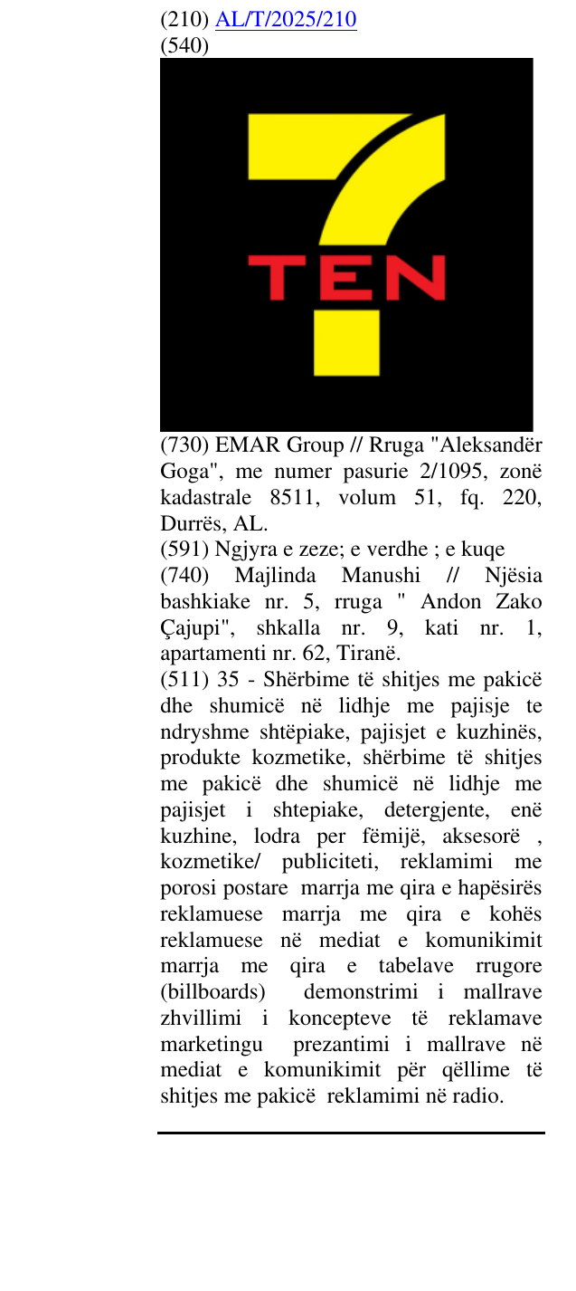 Zëri i markës Seventh TEN në buletin