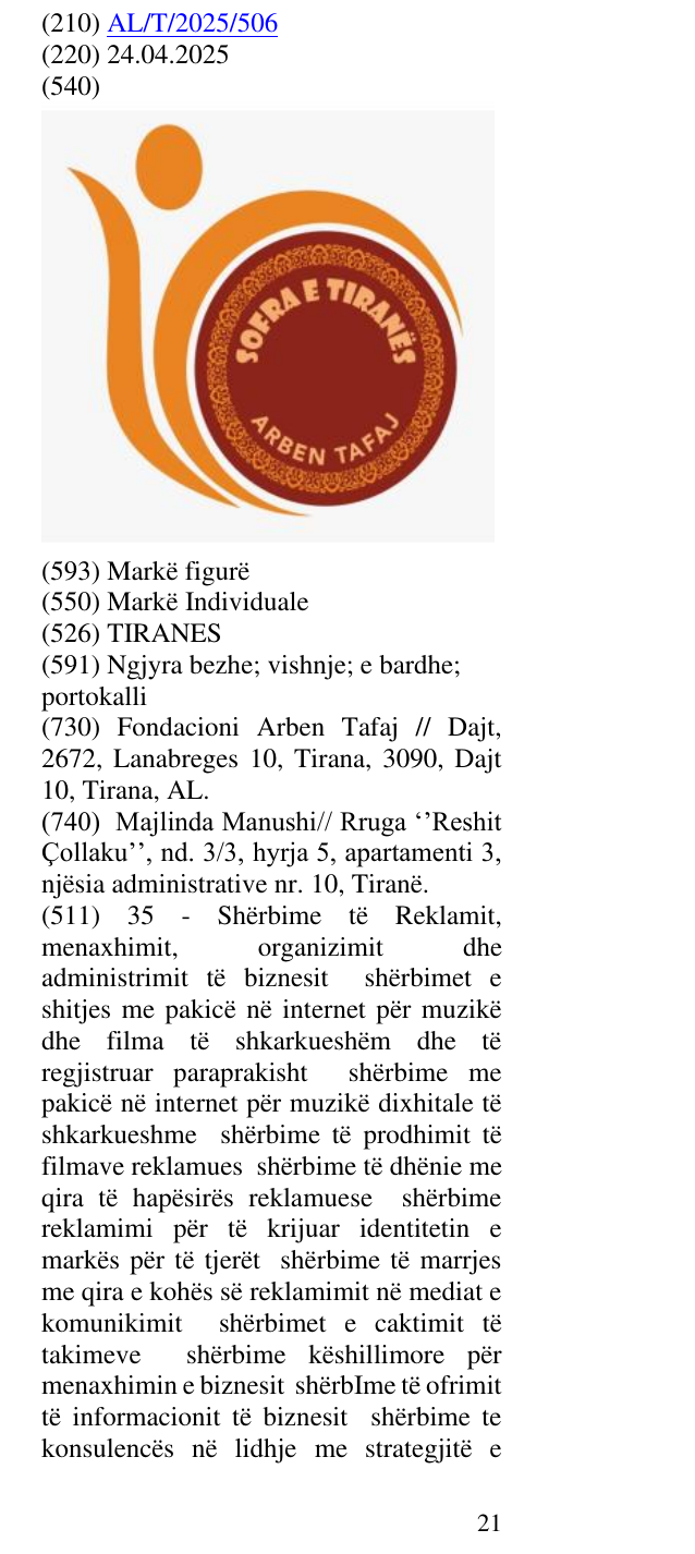 Zëri i markës TIRANES në buletin