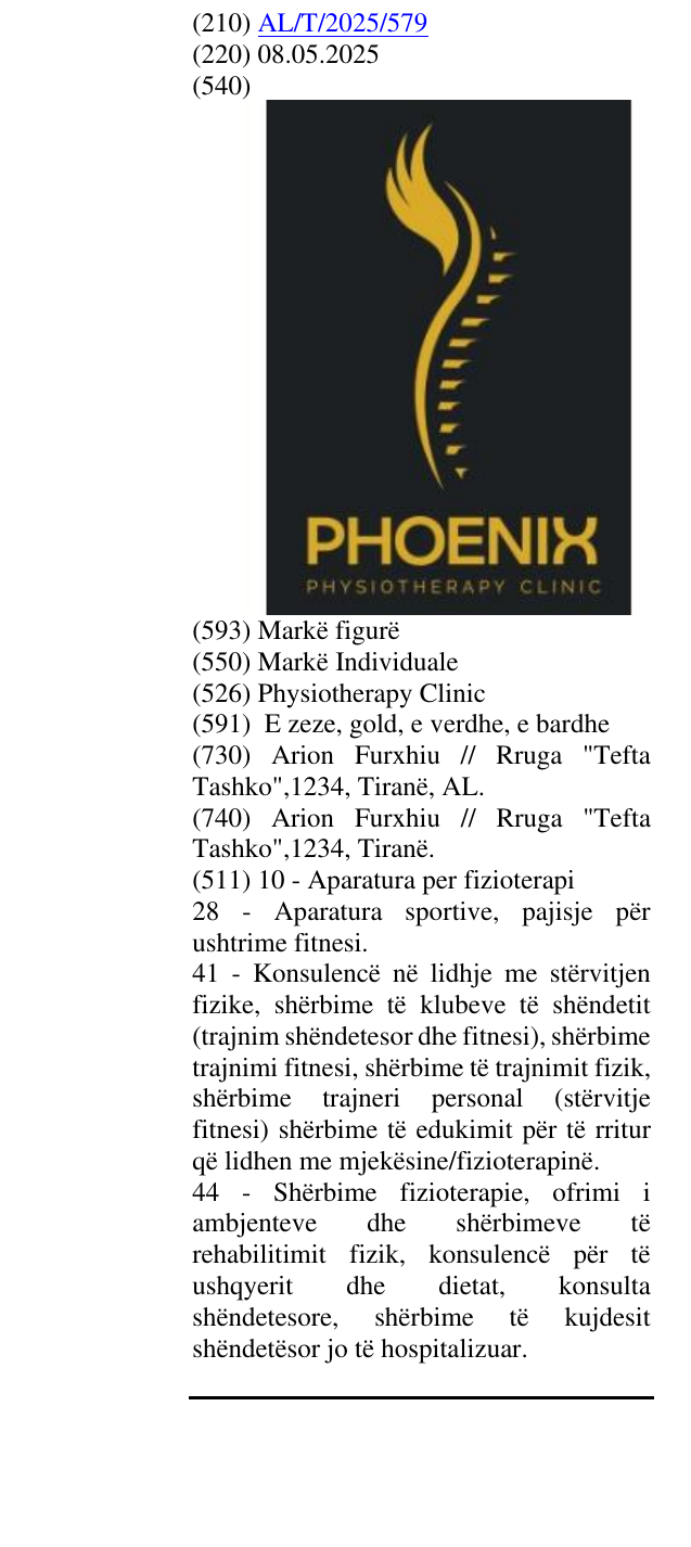 Zëri i markës Physiotherapy Clinic në buletin