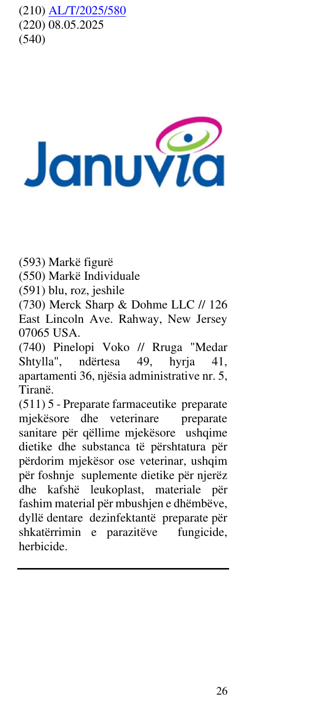 Zëri i markës Januvia në buletin
