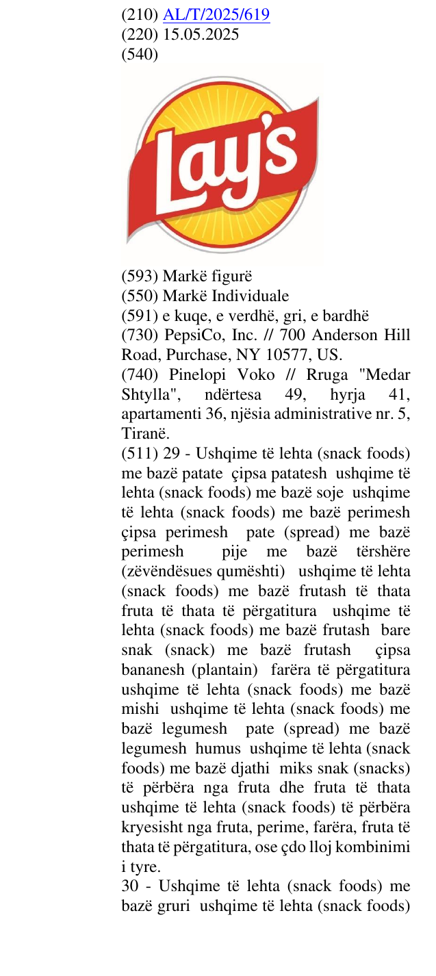 Zëri i markës Lay's në buletin
