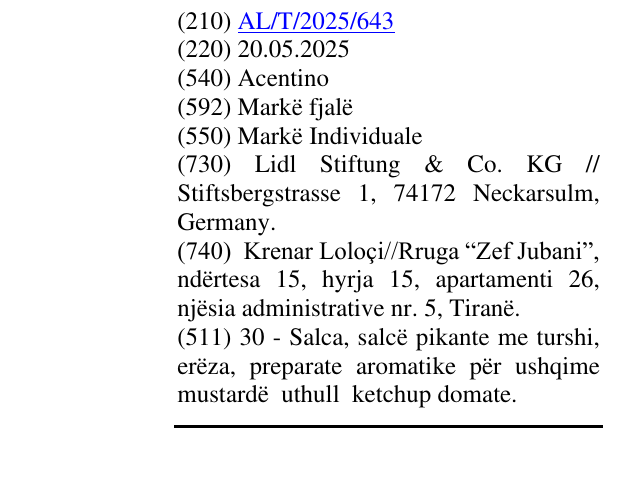 Zëri i markës Acentino në buletin