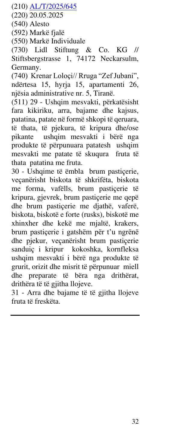 Zëri i markës Alesto në buletin