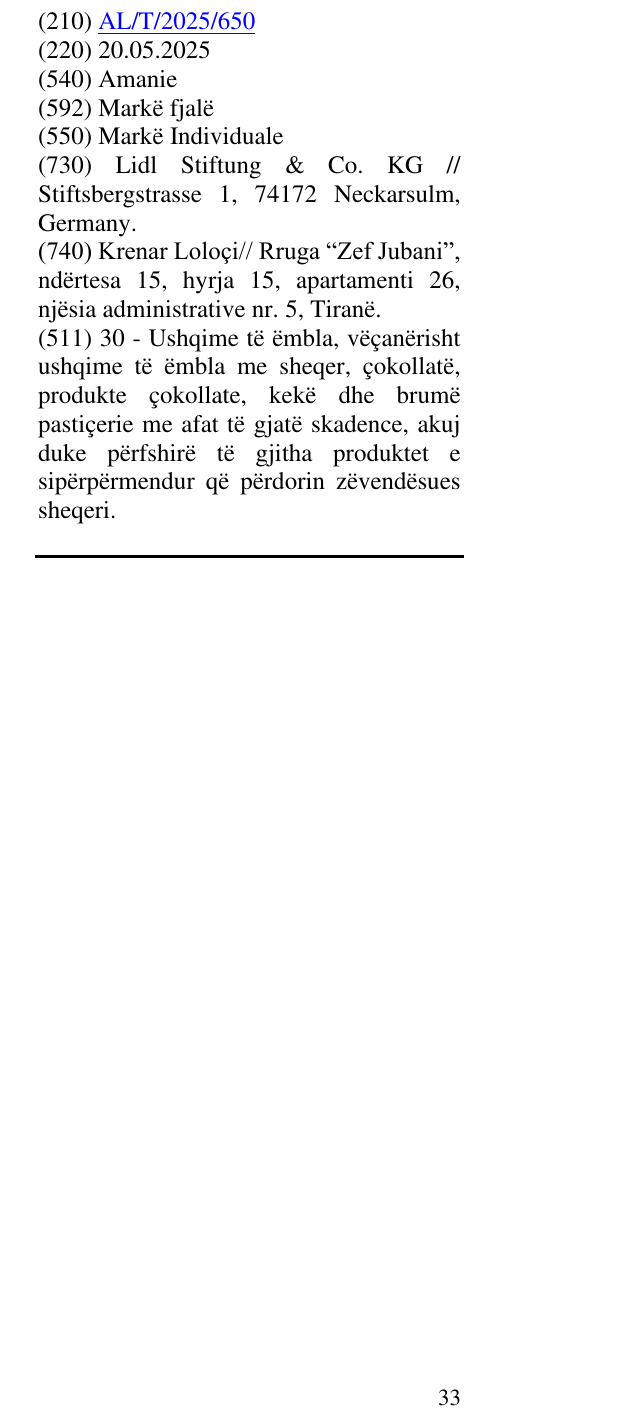 Zëri i markës Amanie në buletin