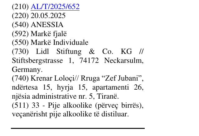 Zëri i markës ANESSIA në buletin