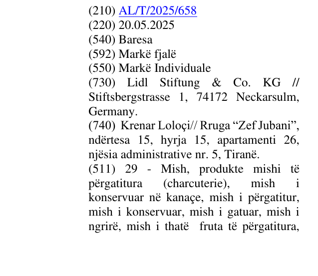 Zëri i markës Baresa në buletin