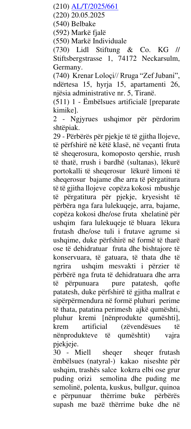 Zëri i markës Belbake në buletin