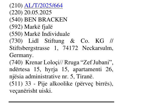 Zëri i markës BEN BRACKEN në buletin