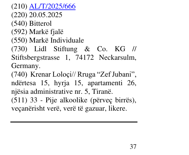 Zëri i markës Bitterol në buletin