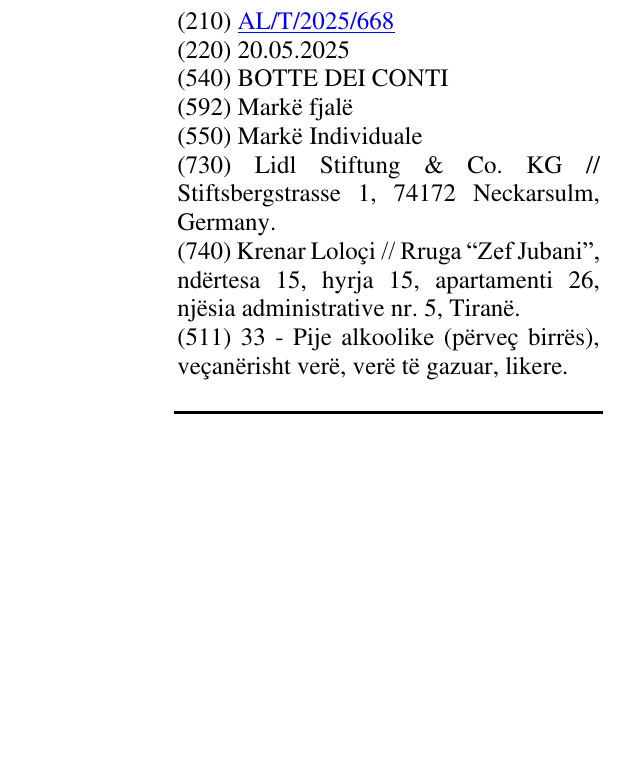 Zëri i markës BOTTE DEI CONTI në buletin
