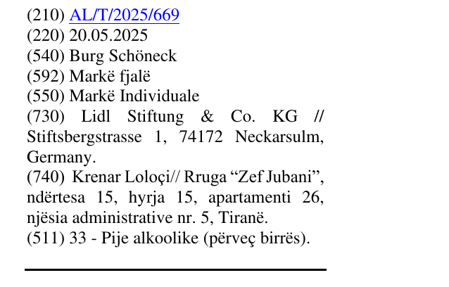 Zëri i markës Burg Schöneck në buletin