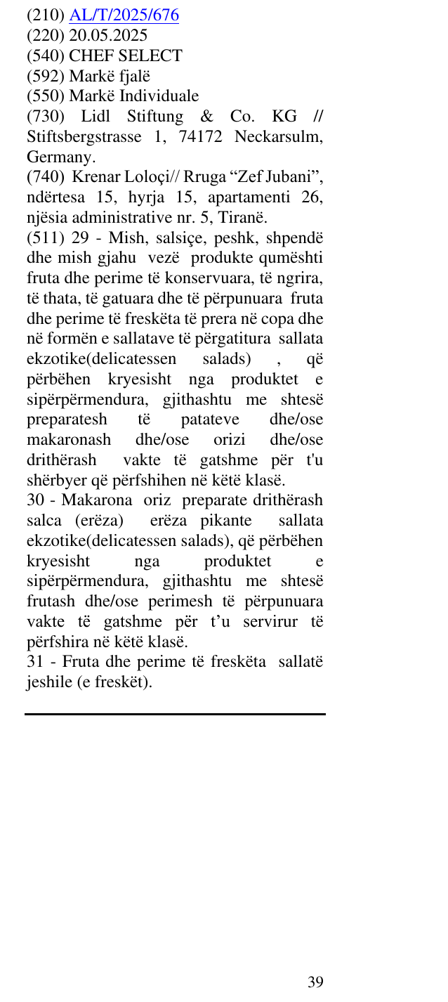 Zëri i markës CHEF SELECT në buletin