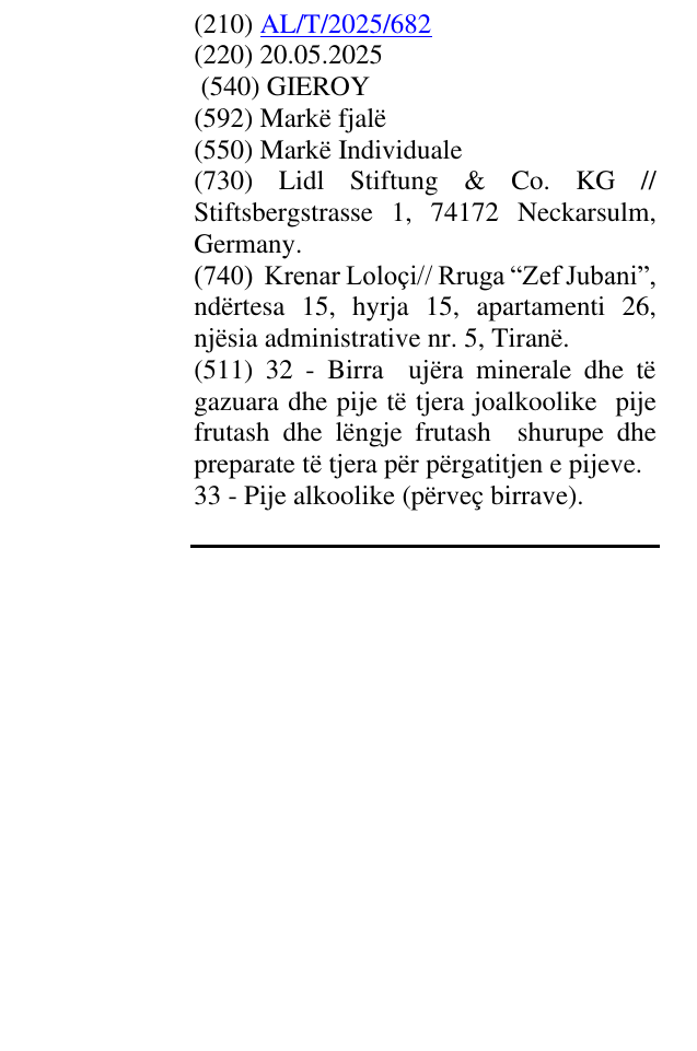 Zëri i markës GIEROY në buletin
