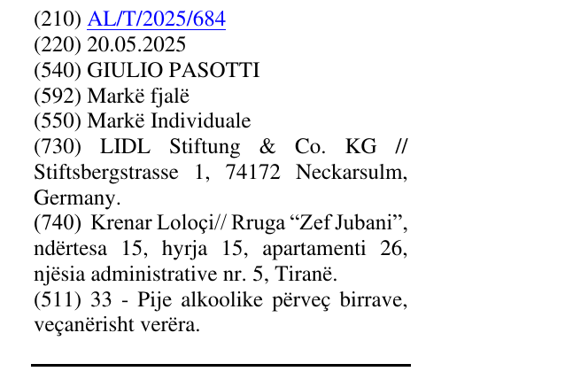 Zëri i markës GIULIO PASOTTI në buletin