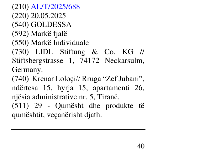 Zëri i markës GOLDESSA në buletin