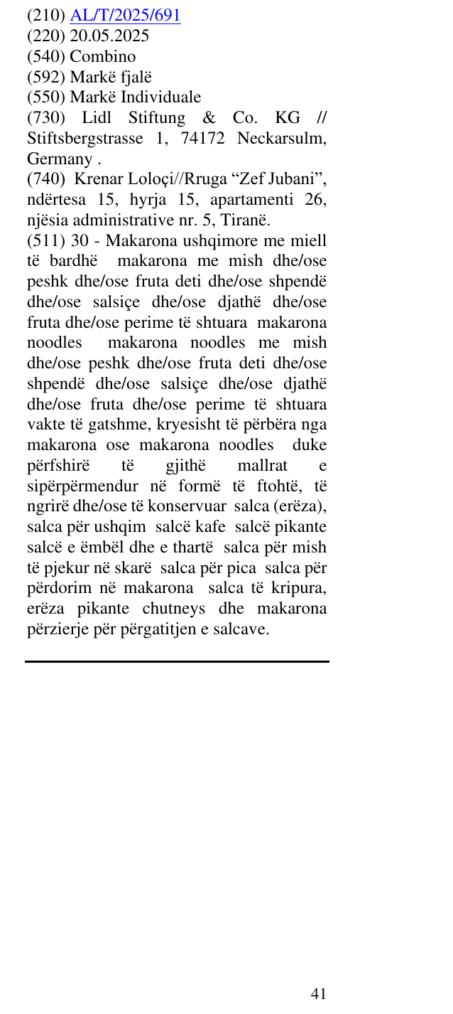 Zëri i markës Combino në buletin