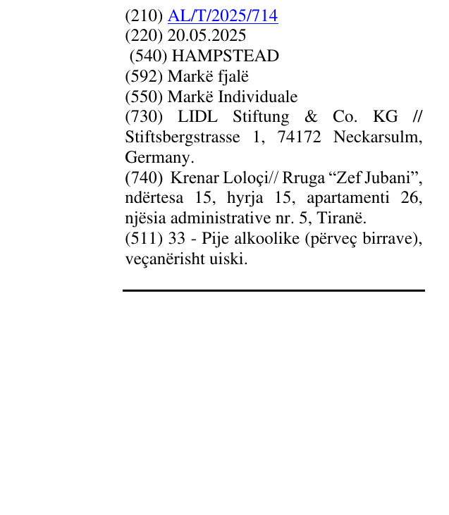 Zëri i markës HAMPSTEAD në buletin