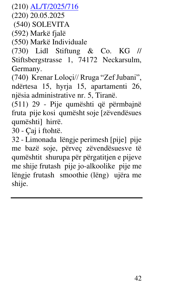 Zëri i markës SOLEVITA në buletin