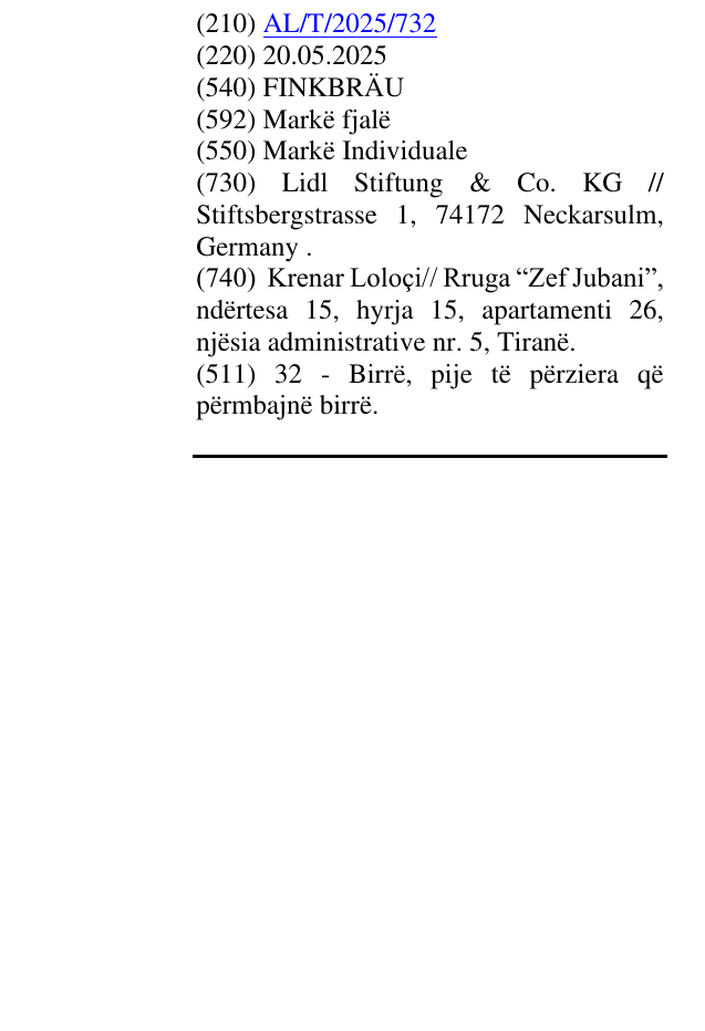Zëri i markës FINKBRÄU në buletin