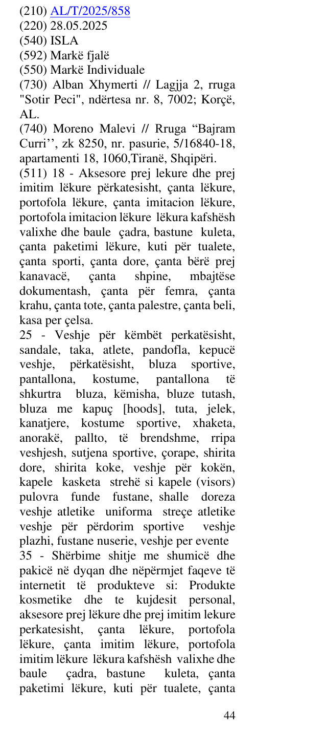 Zëri i markës ISLA në buletin