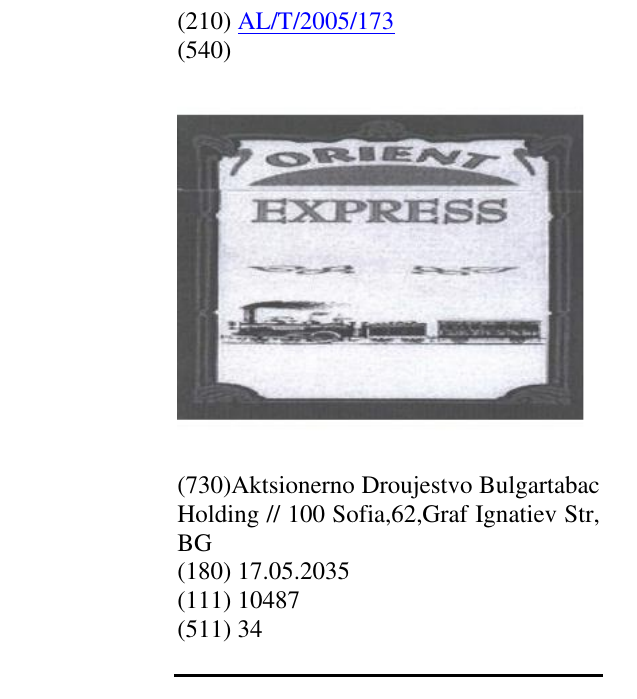 Zëri i markës ORIENT EXPRESS(fjale,fantazi dhe vizatim) në buletin
