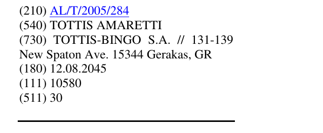 Zëri i markës TOTTIS AMARETTI në buletin