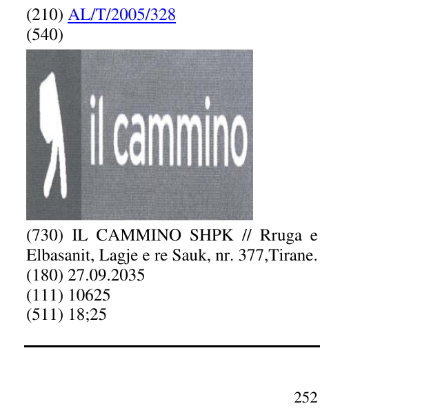 Zëri i markës IL CAMMINO në buletin