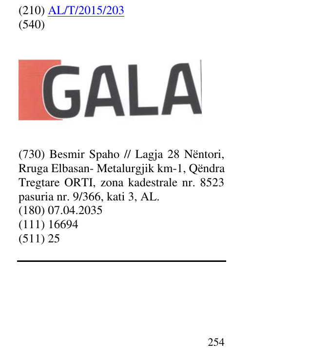 Zëri i markës GALA në buletin