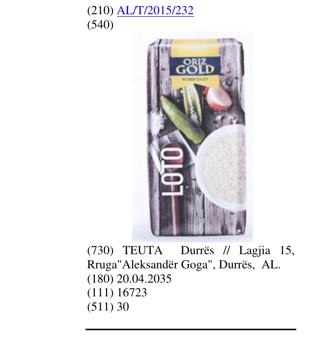 Zëri i markës Gold Loto në buletin