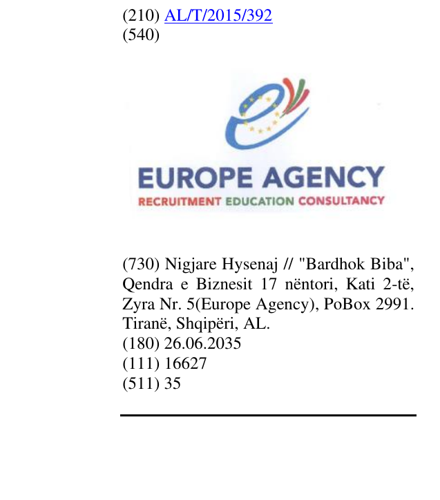 Zëri i markës EUROPE AGENCY në buletin