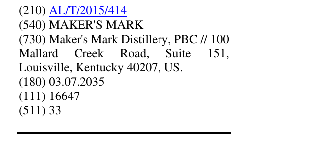 Zëri i markës MAKER'S MARK në buletin
