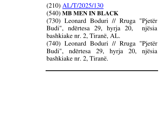 Zëri i markës MB MEN IN BLACK në buletin
