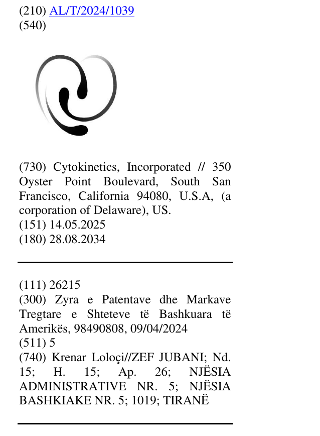 Zëri i markës AL/T/2024/1039 në buletin