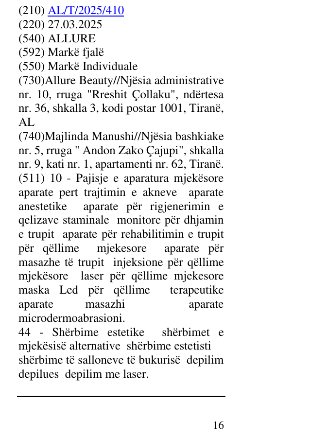 Zëri i markës ALLURE në buletin