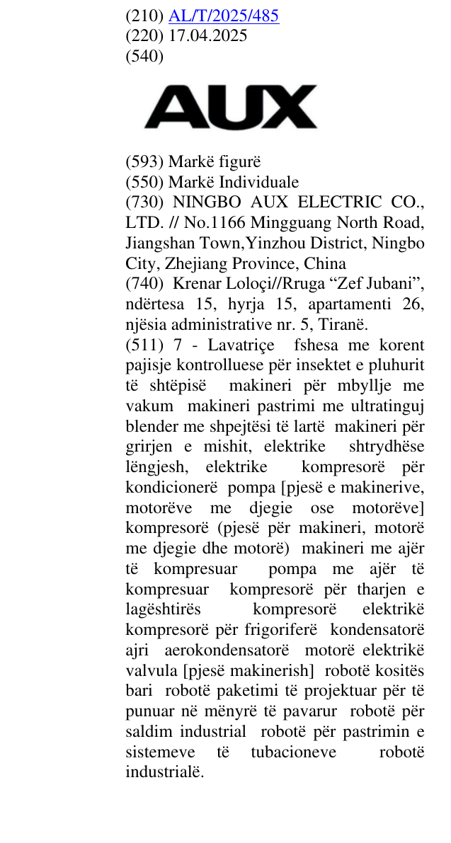 Zëri i markës AUX në buletin