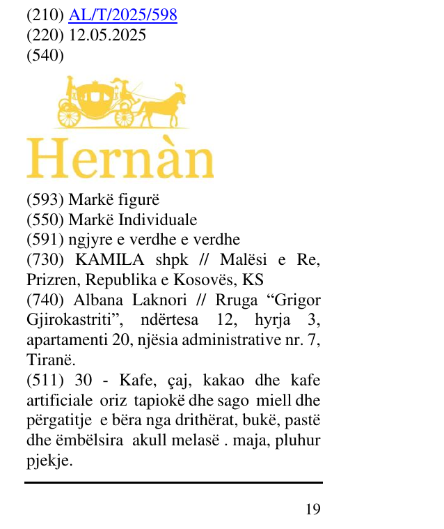 Zëri i markës HERNAN në buletin