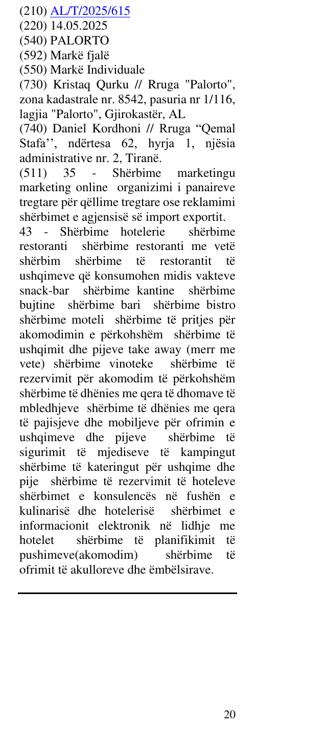 Zëri i markës PALORTO në buletin