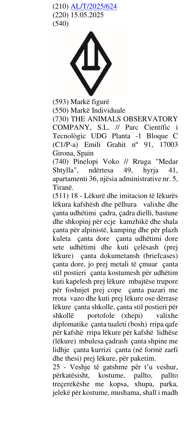 Zëri i markës AL/T/2025/624 në buletin