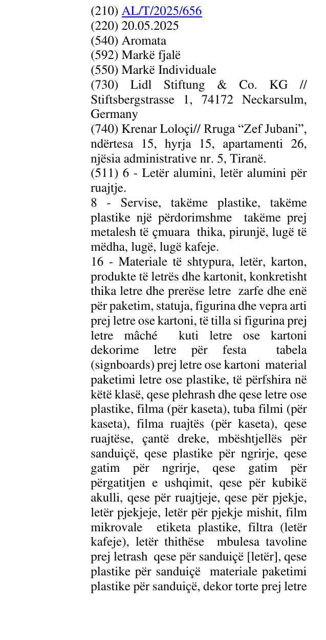 Zëri i markës Aromata në buletin