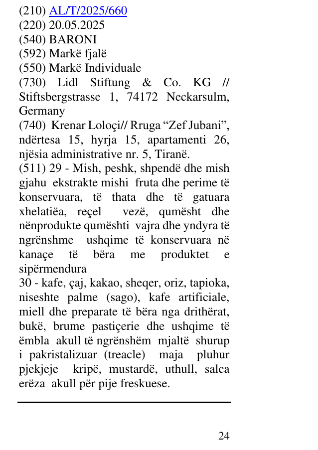 Zëri i markës BARONI në buletin