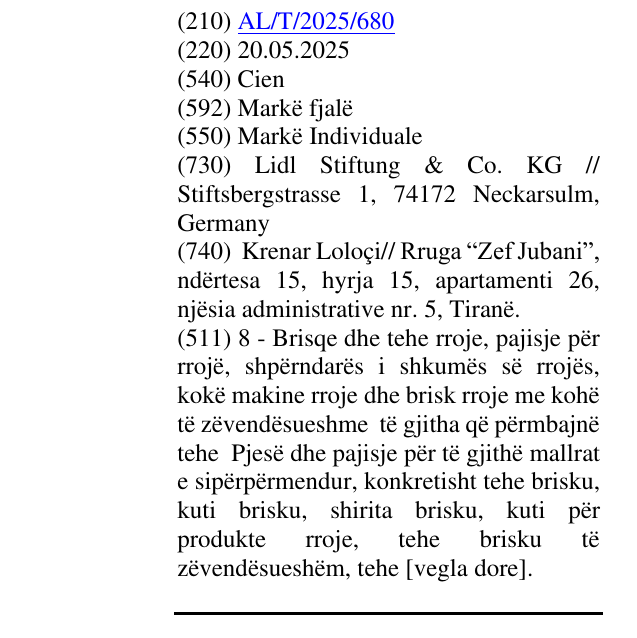 Zëri i markës Cien në buletin