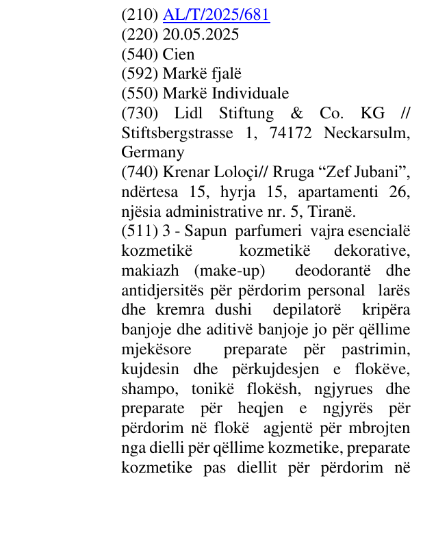 Zëri i markës Cien në buletin