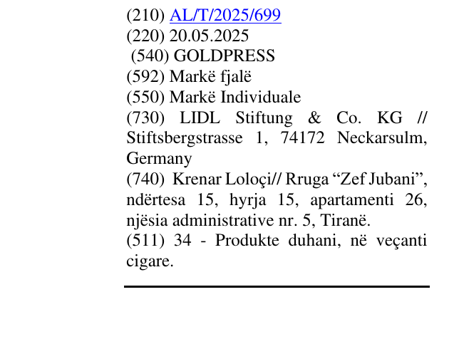 Zëri i markës GOLDPRESS në buletin