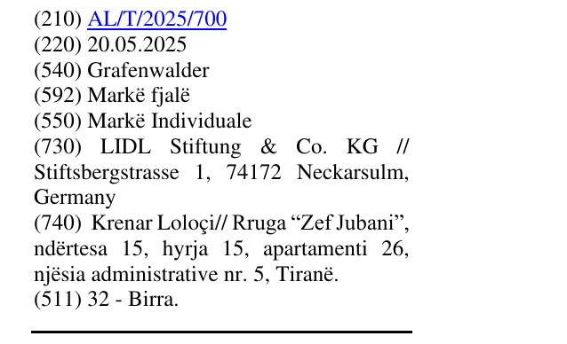 Zëri i markës Grafenwalder në buletin